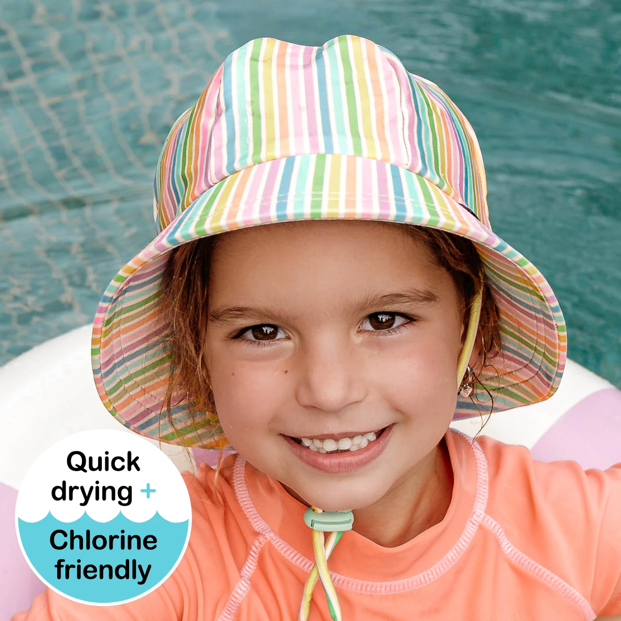Ponytail Bucket Swim Hat - Rainbow