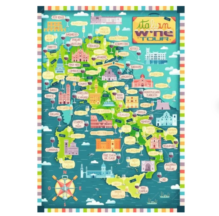 1000 pc Puzzle - Map of Italy - Wines