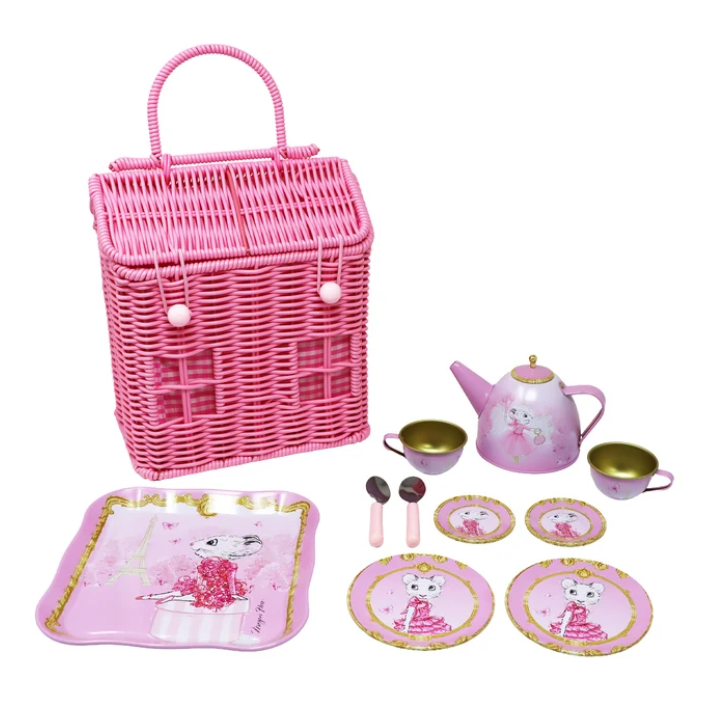 Claris The Chicest Mouse In Paris 11pc Tea Set With Woven Basket