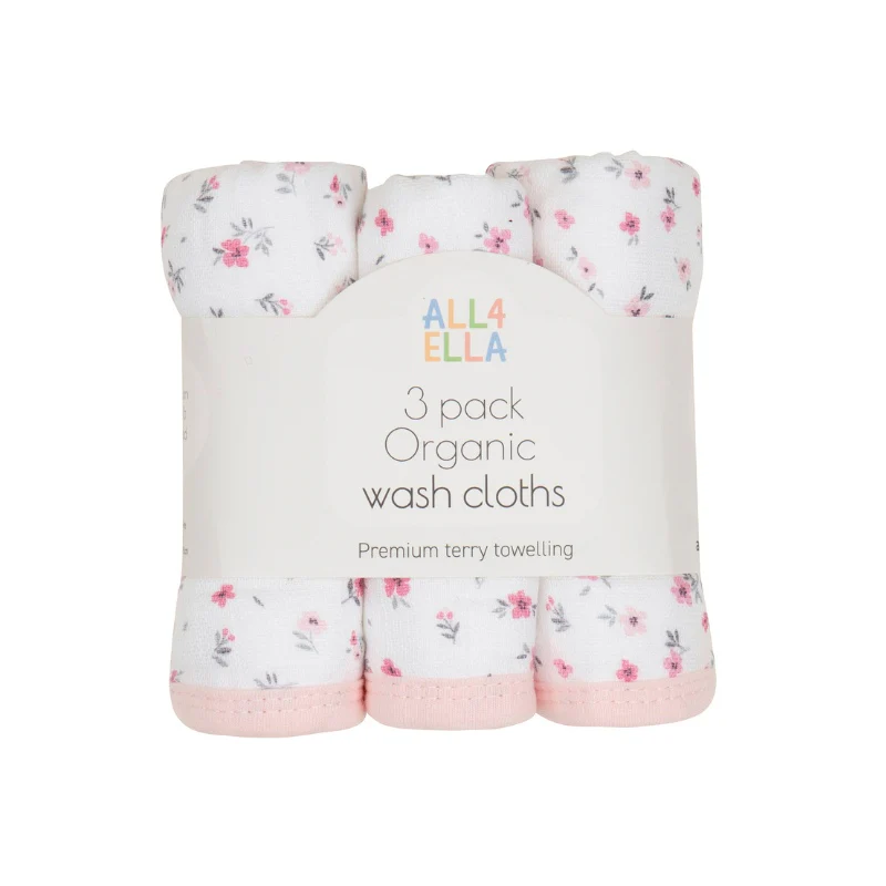 Organic Wash Cloths 3pk - Pink Petals