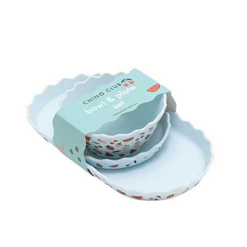 Blue Fruits Silicone Bowl and Plate Set