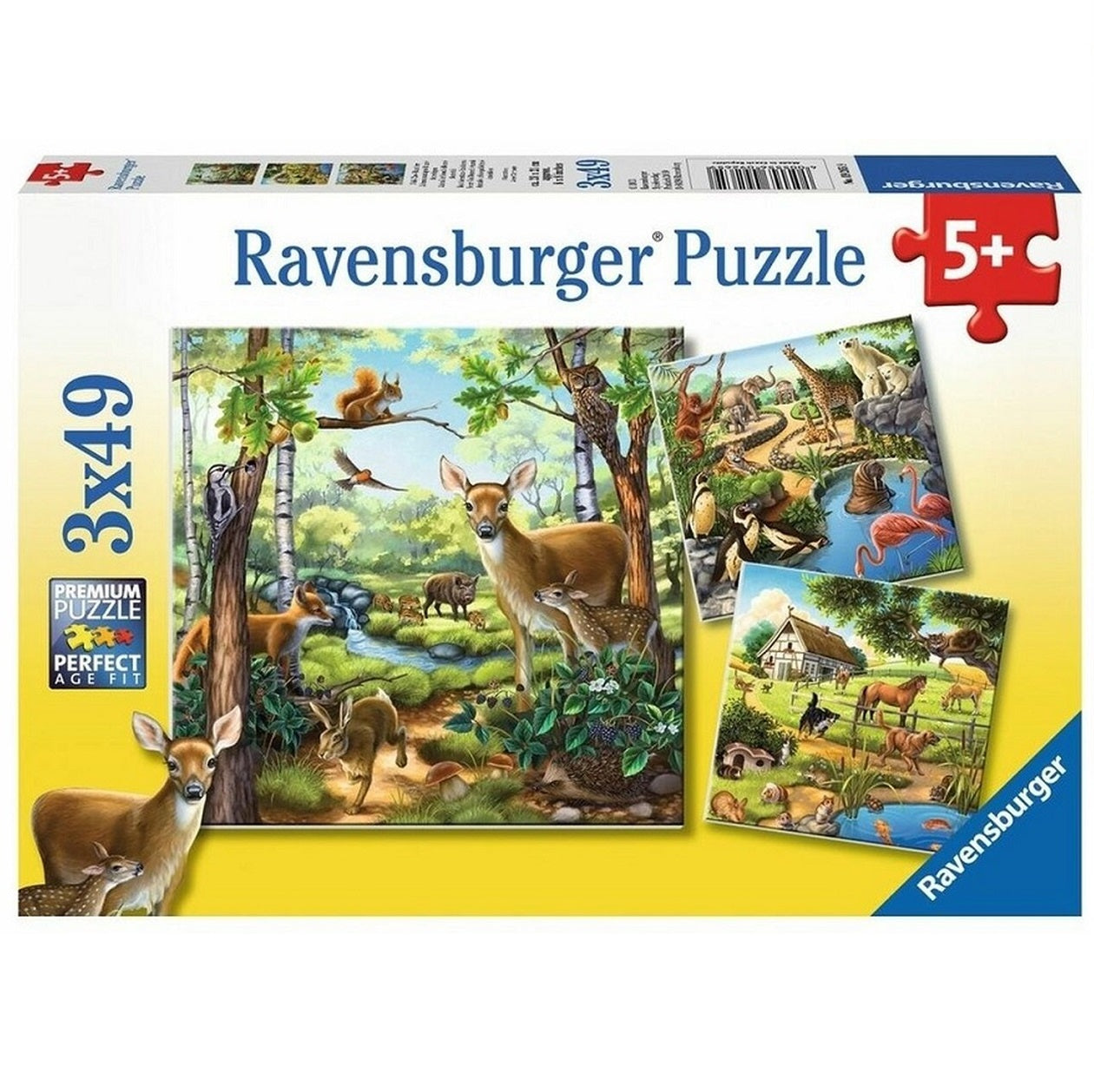 3 x 49 pc Puzzle - Forest / Zoo / Domestic Animals