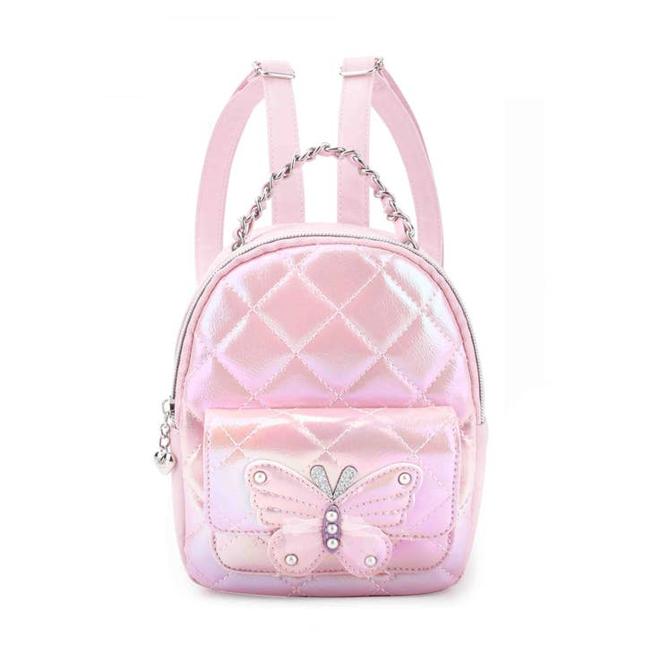 Metallic Quilted Butterfly Pink Mini Backpack - Lollipop