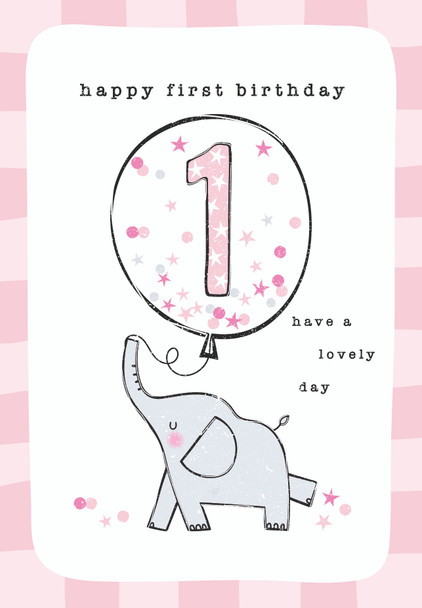 Happy 1st Birthday Elephant/Pink