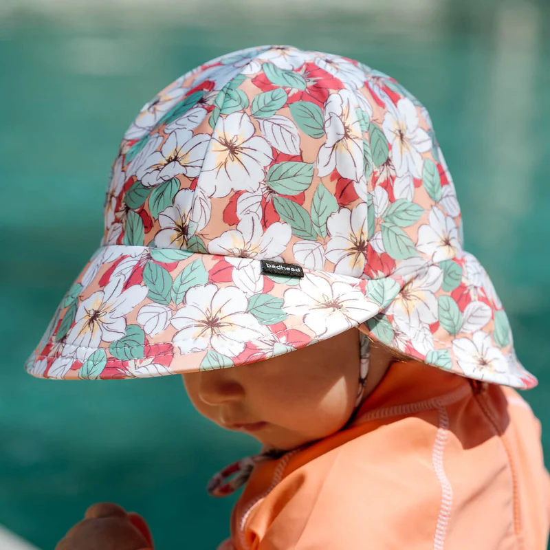 Ponytail Swim Bucket Beach Hat - Hibiscus