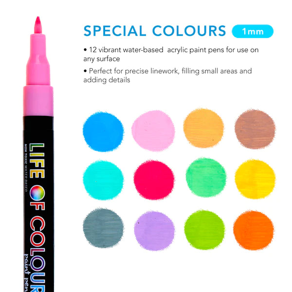 Acrylic Paint Pens 1mm Fine Tip - Special Colours