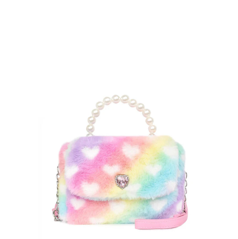 Heart Printed Plush Flap Front Crossbody Bag