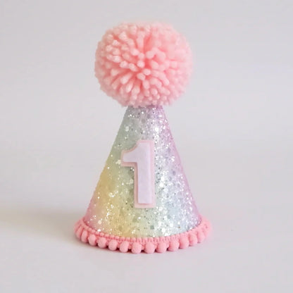 Happy First Birthday Glitter Hat - assorted