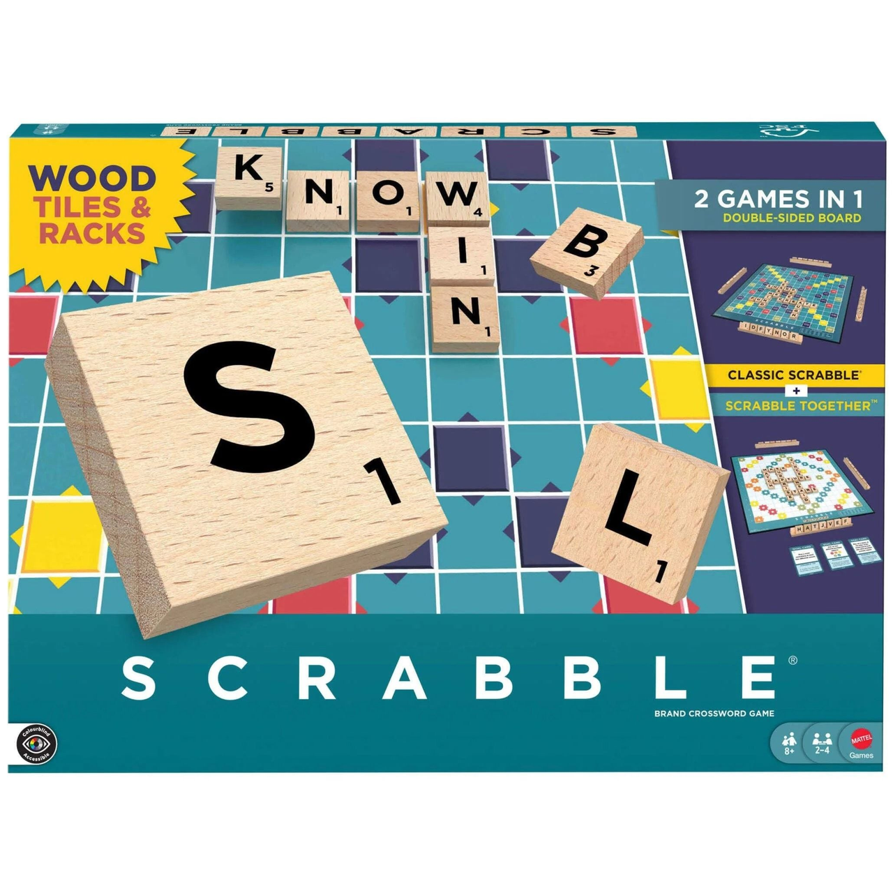 Scrabble Wood Tiles & Racks - 2 Games in 1