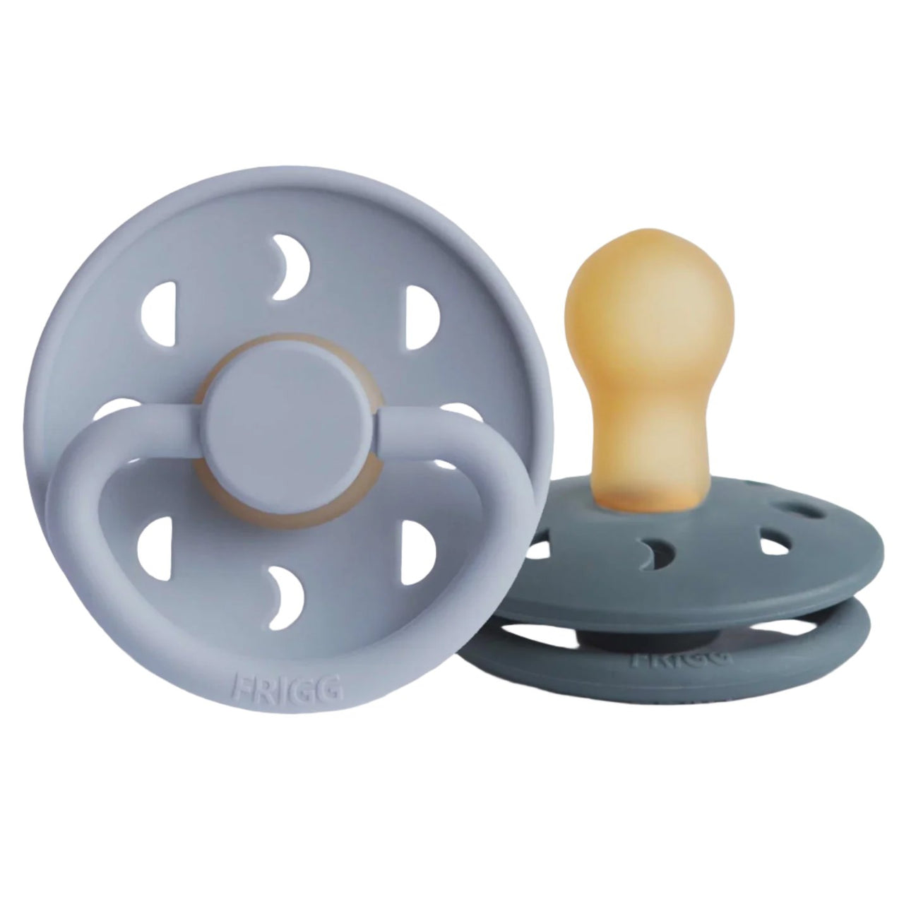 Moon Silicone Pacifier Set of 2 - Powder Blue & Slate