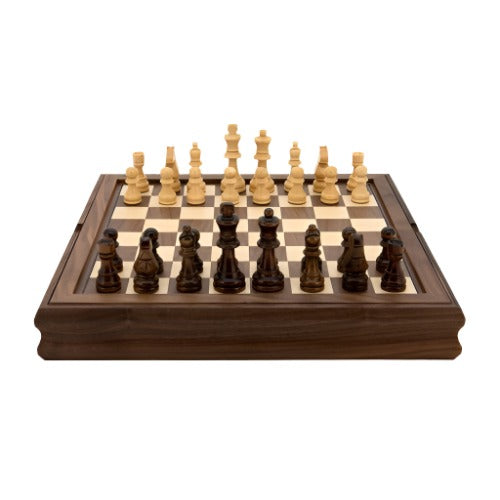 Chess/Checkers/Backgammon - Walnut - flip top board, 14"