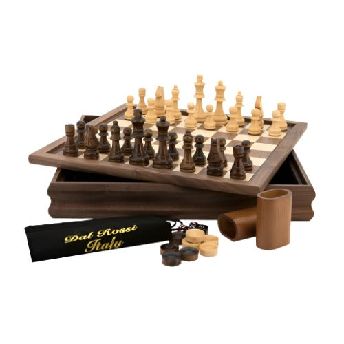 Chess/Checkers/Backgammon - Walnut - flip top board, 14"