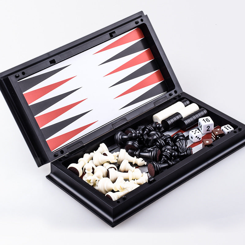 3-In-1 Magnetic & Folding  Chess/Checkers/Backgammon 10"