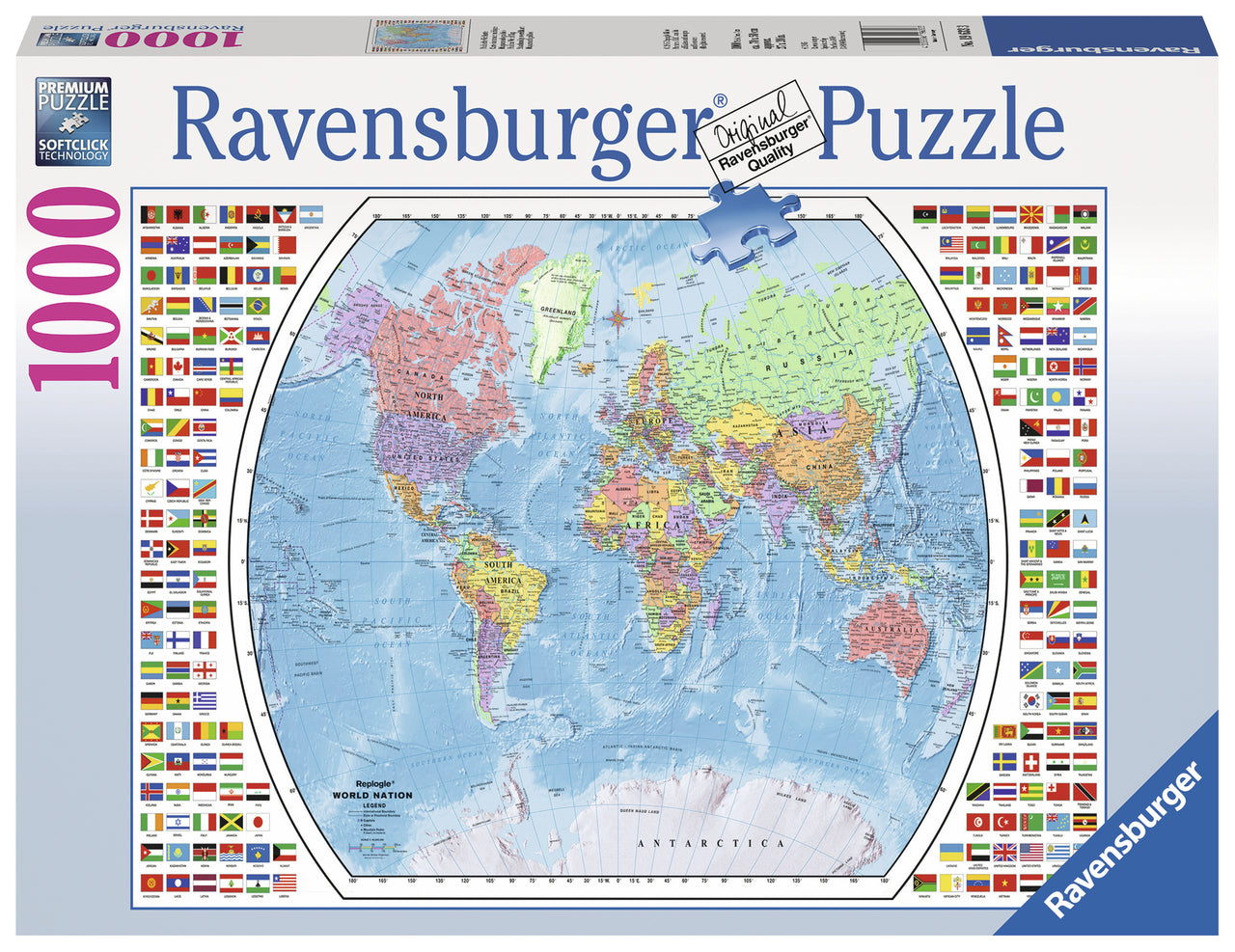 1000 pc Puzzle - Political World Map (flags on side)