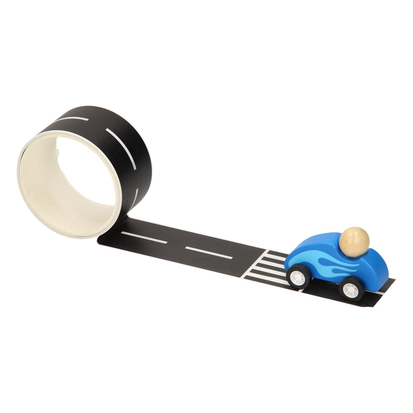 Wooden Car with Road Tape
