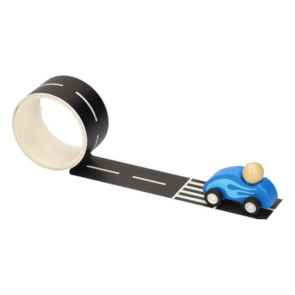 Wooden Car with Road Tape