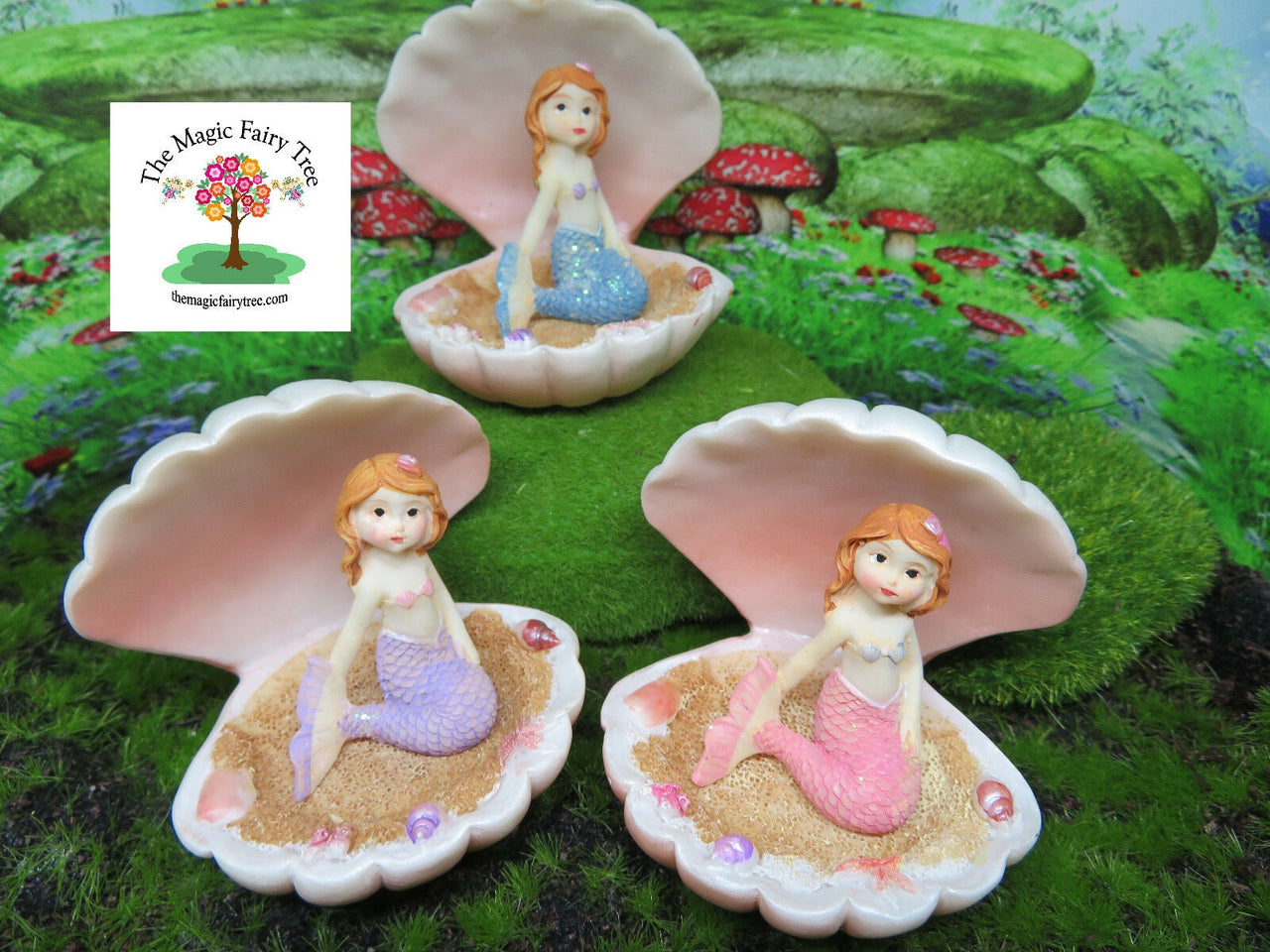 Miniature Mermaid in Shell Statue