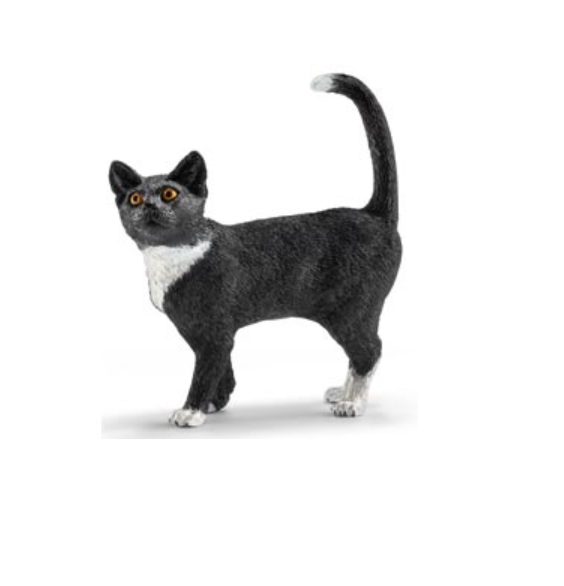 Standing Cat - Black with white socks