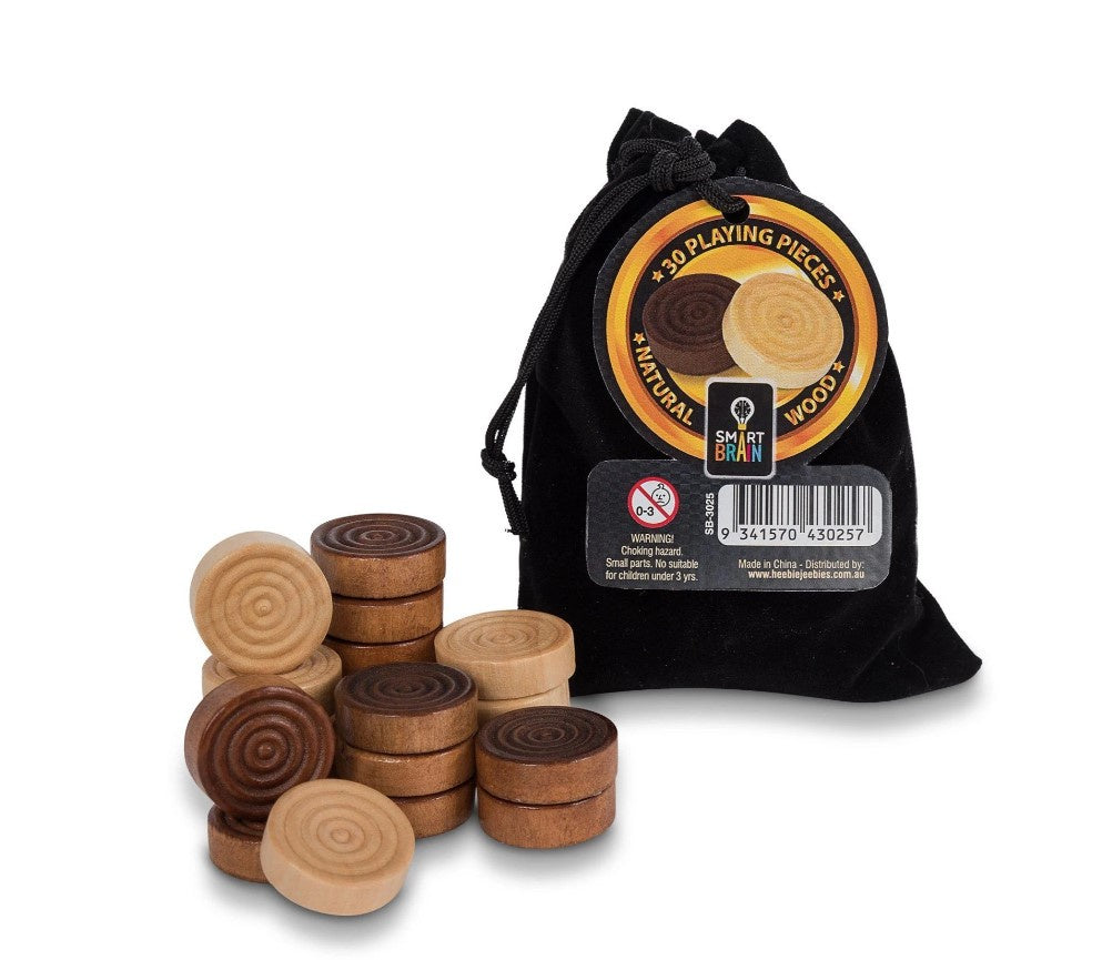 Natural Wood Draughts (30 Pieces)