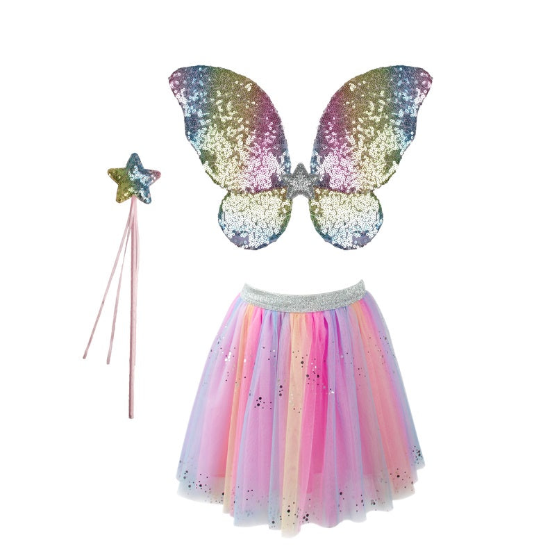 Rainbow Sequins Skirt with Wings & Wand