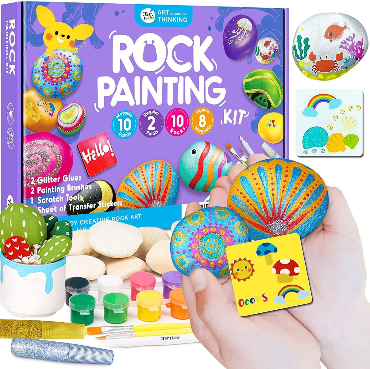 Rock Painting Kit - Metallic Paint & Glitter Glue