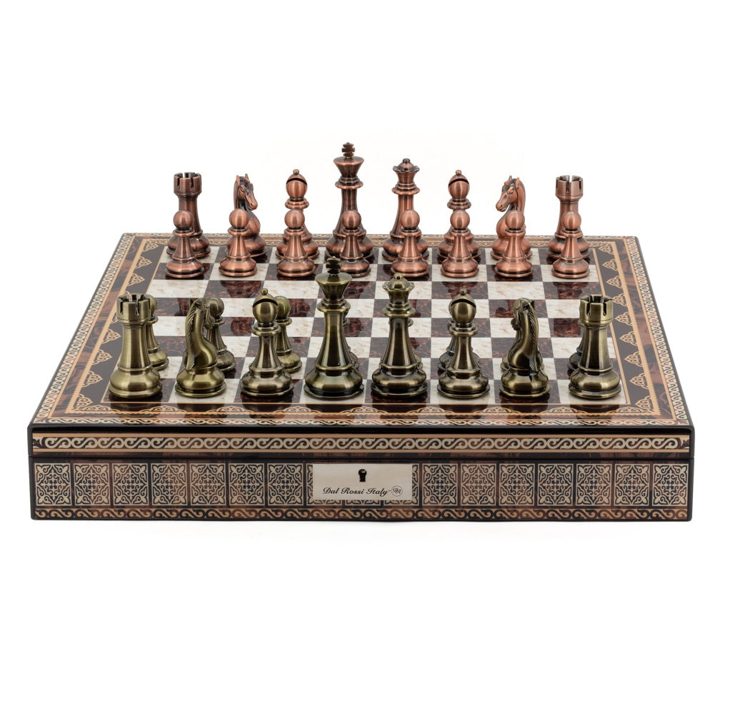 Chess Set Mosaic 20" with compartments & Bronze/Copper pieces