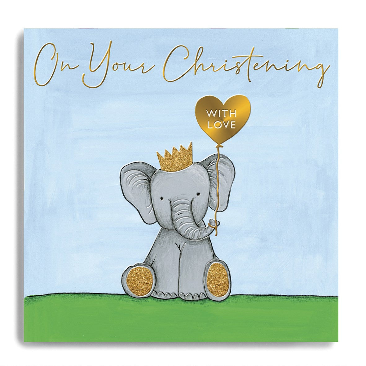 Blue Elephant Christening Card