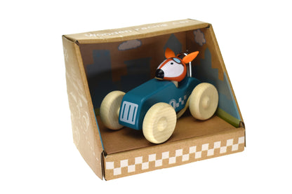 Retro Wooden Racing Car - Fox Driver
