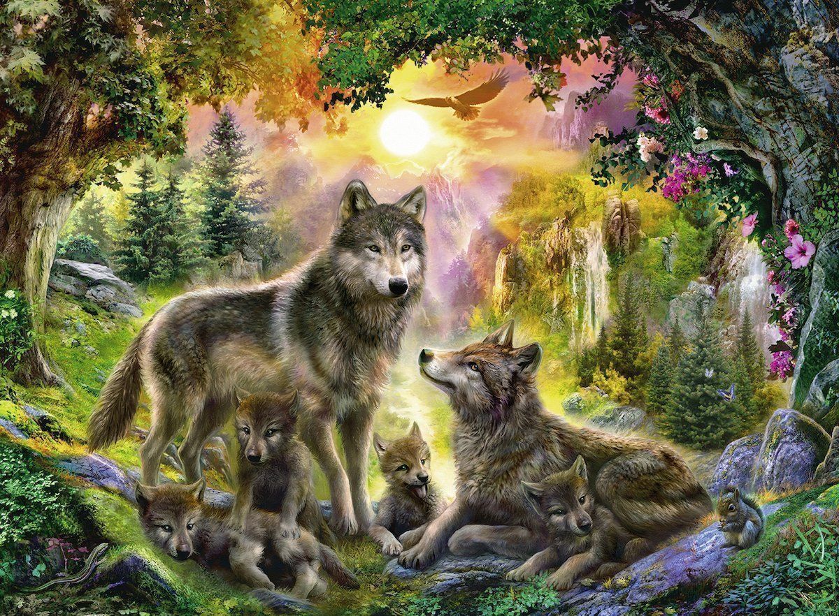 500 pc Puzzle - Wolf Family in the Sunshine