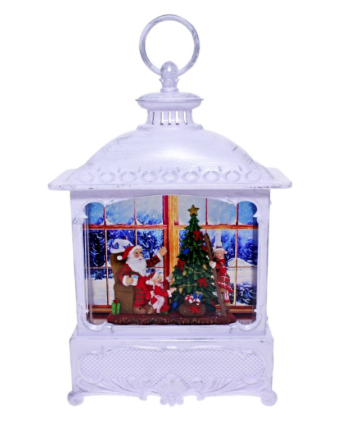 Christmas Lantern - Santa near tree