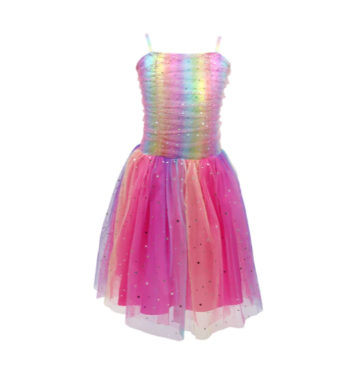 Rainbow Ruched Sparkle Party Dress