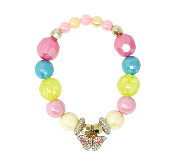 Rhinestone Butterfly Charm Stretch Beaded Bracelet
