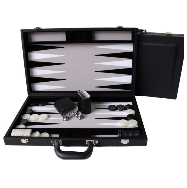 Backgammon - 18" Black PU Leather