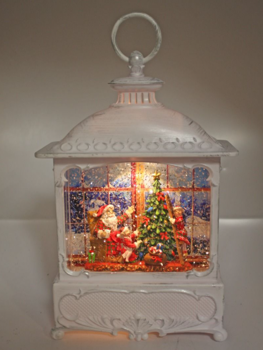 Christmas Lantern - Santa near tree