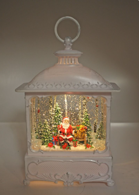 Christmas Lantern - Santa sitting on park bench