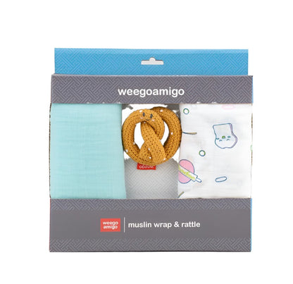 Muslin Wrap & Crochet Rattle Set - assorted