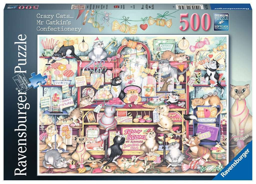 500 pc Puzzle - Crazy Cats Mr Catkin's Confectionery