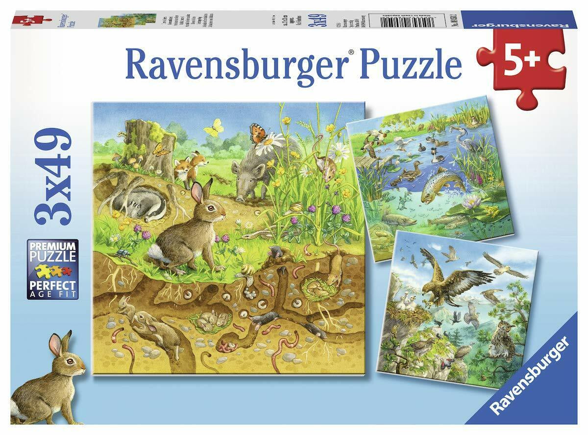 3 x 49 pc Puzzle - Animals in their habitats