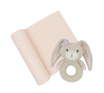 Jersey Swaddle Wrap and Rattle - assorted