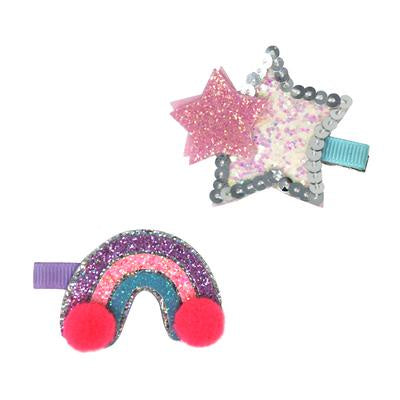 Hair Clips 2 pk - Star and Rainbow