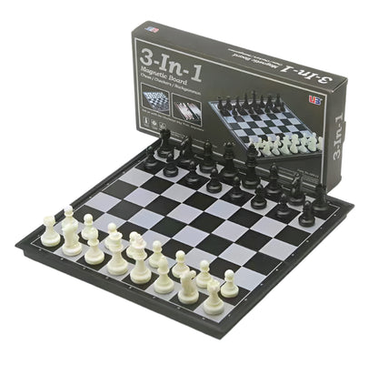 3-In-1 Magnetic & Folding  Chess/Checkers/Backgammon 10"