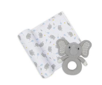 Jersey Swaddle Wrap and Rattle - assorted