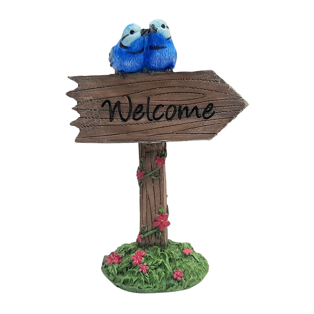 Welcome sign with blue wrens