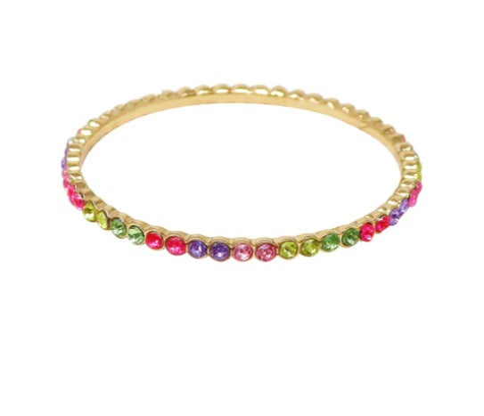 Rainbow Sparkling Gemstone Gold Metal Bangle