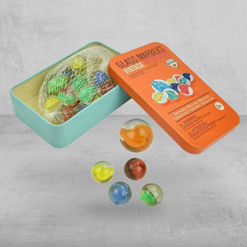 Glass Marbles Vintage Tin