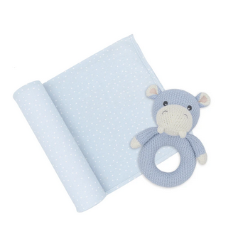 Jersey Swaddle Wrap and Rattle - assorted