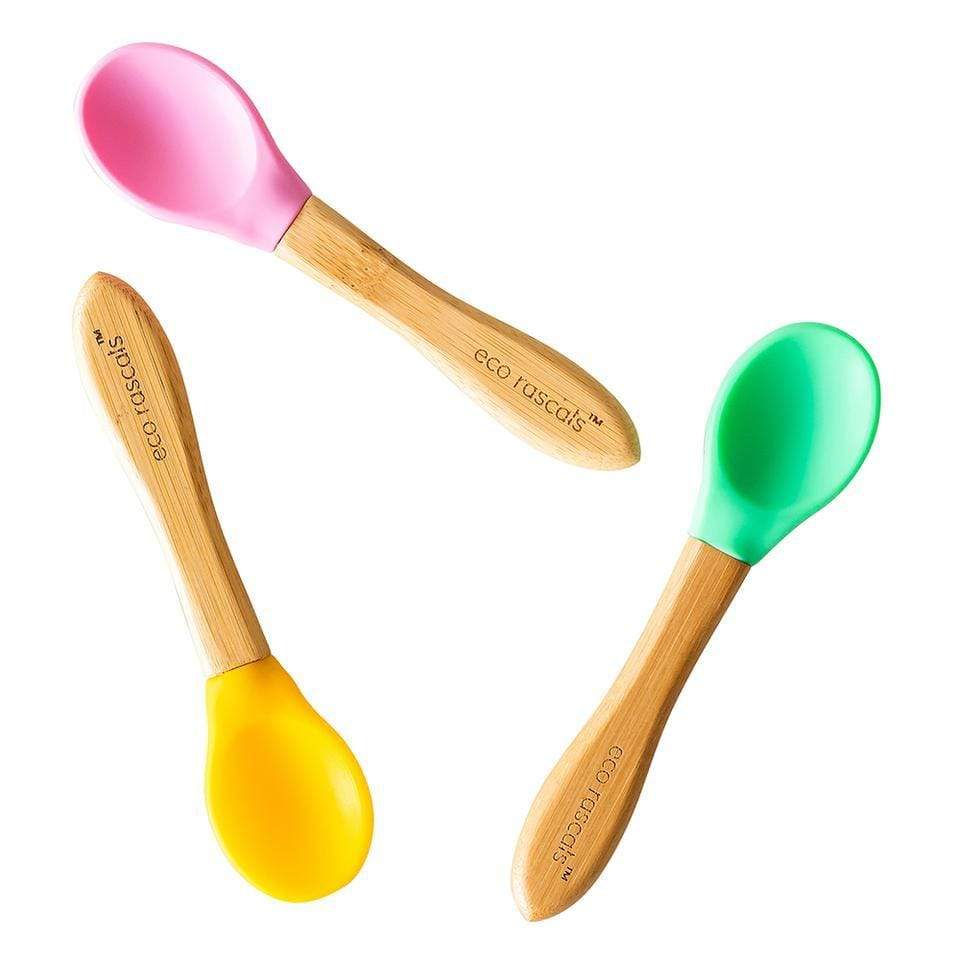 Bamboo set of 3 spoons (pink, yellow and green)