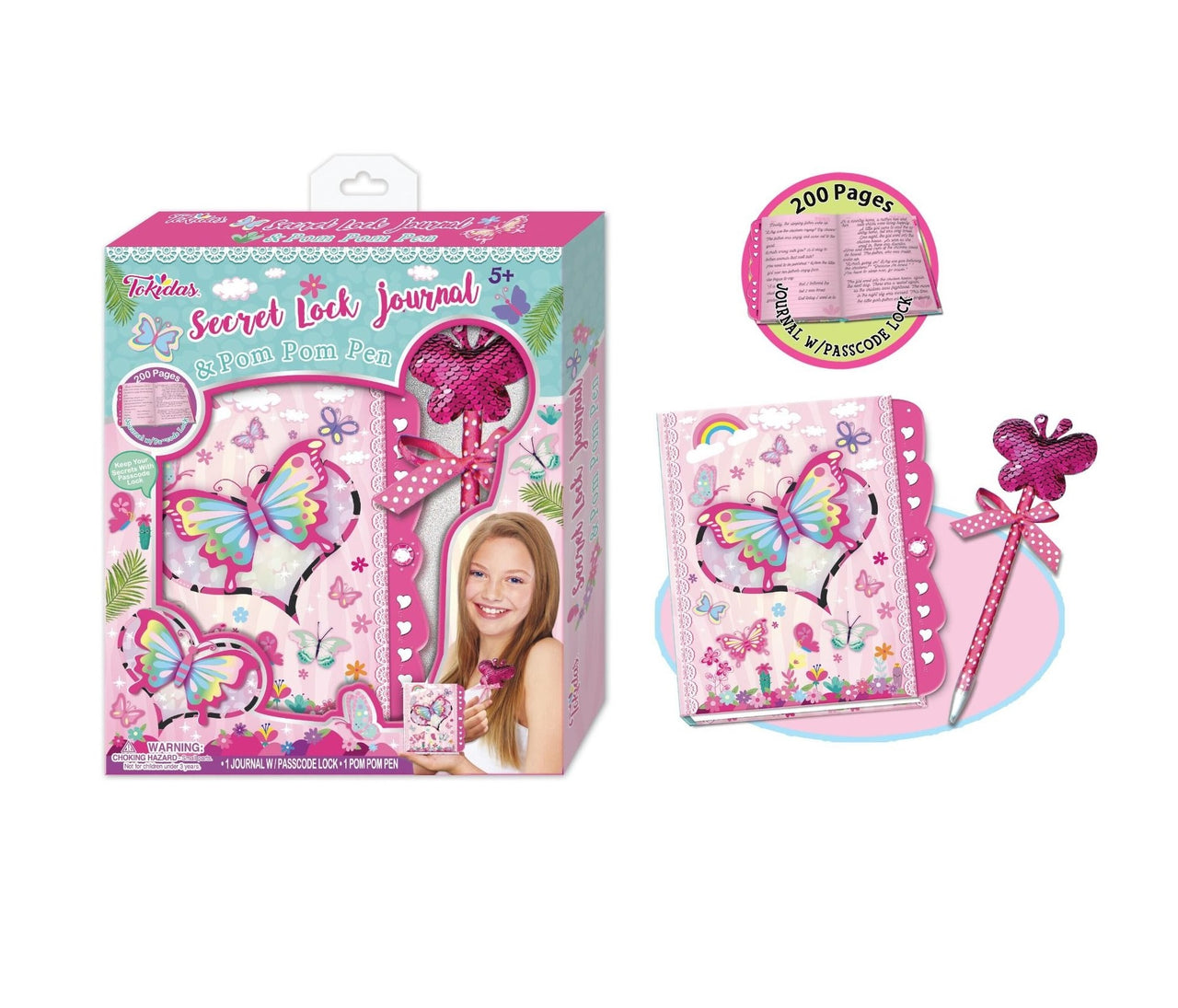 Secret Lock Journal with Butterfly Top Pen