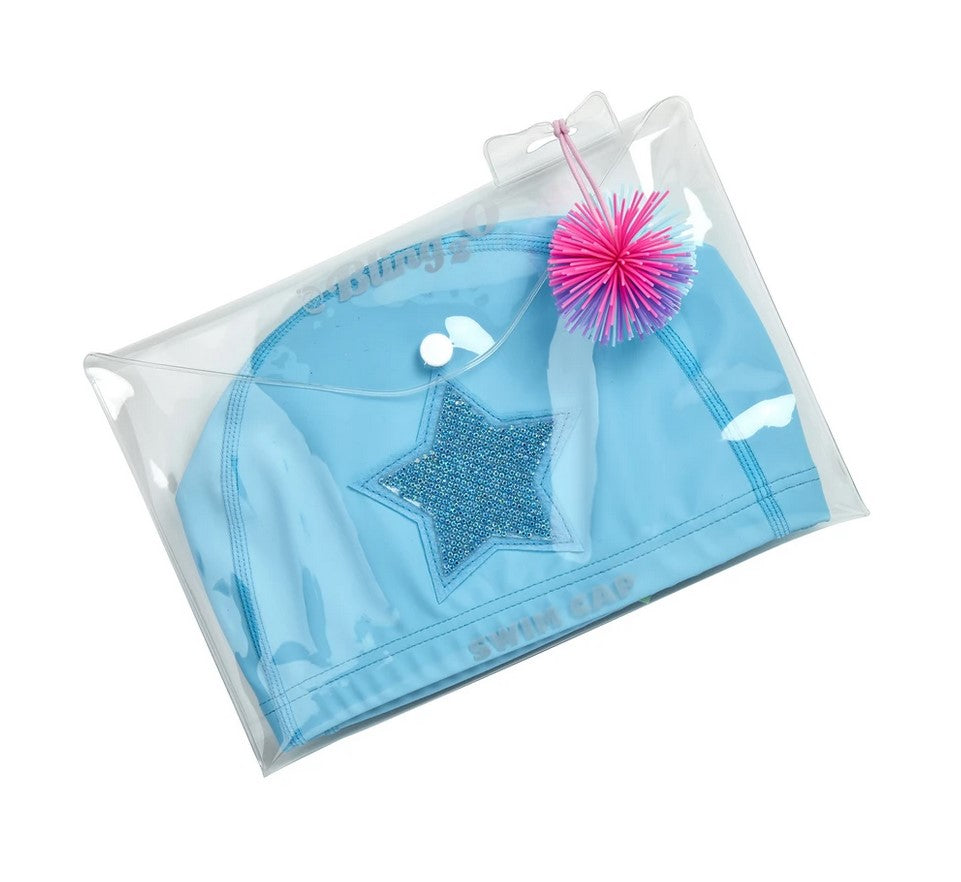 Swim Cap Blue Rhinestone Star